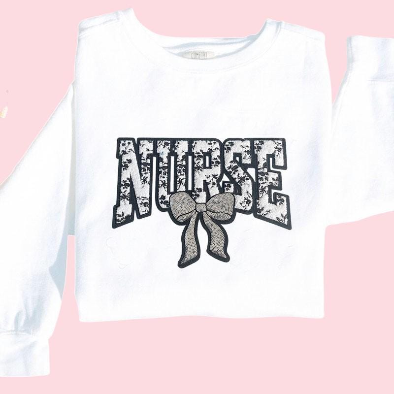 Nurse Floral Bow Iron On Patch